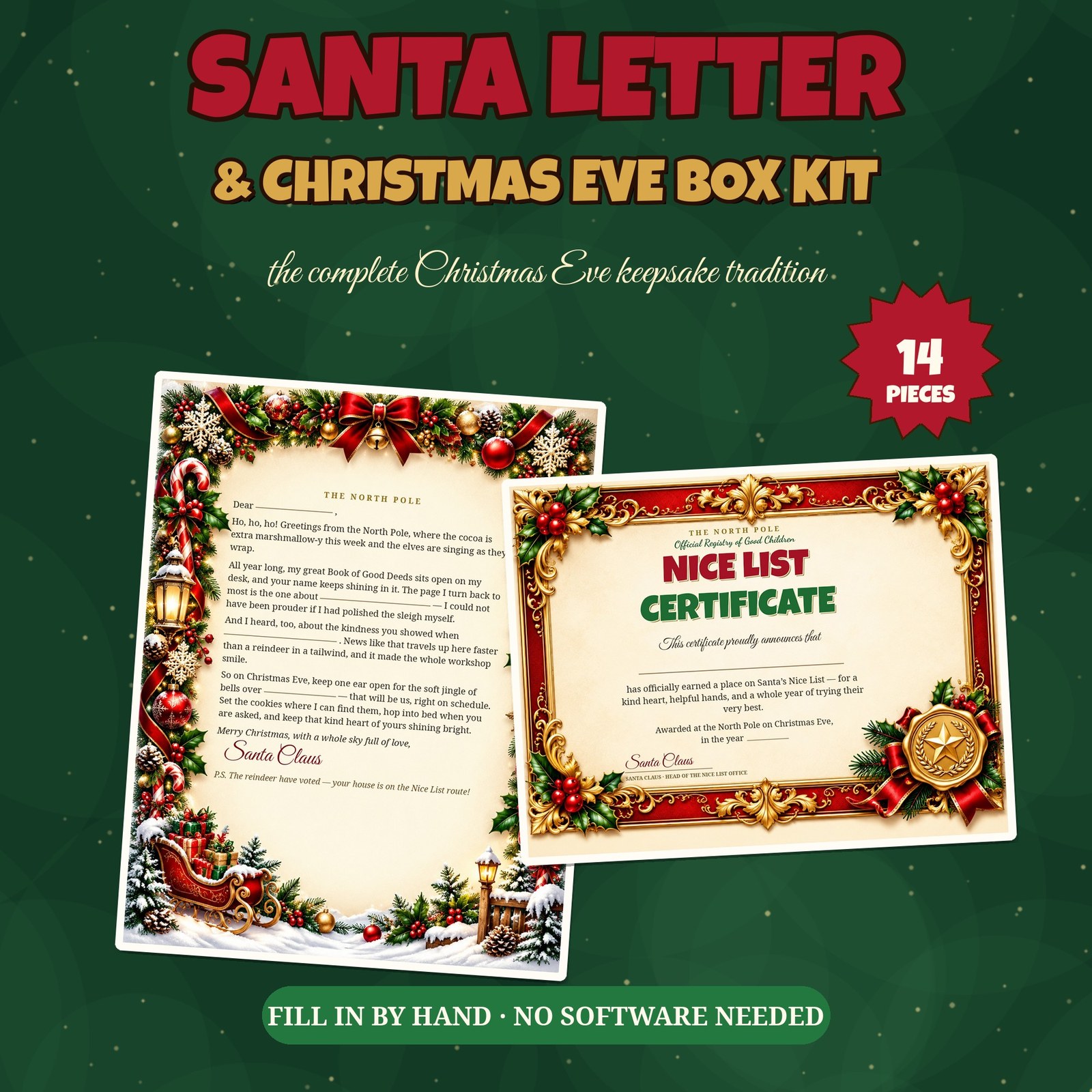 Santa Letter and Christmas Eve Box Kit — letter from Santa and Nice List certificate